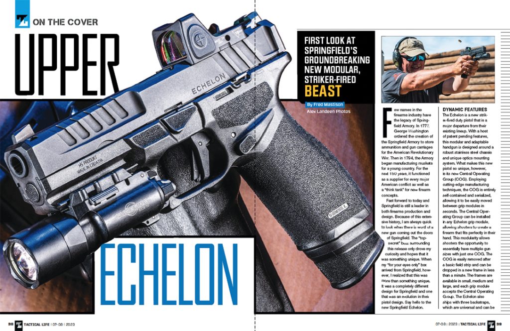 Spread from July-August 2023 issue of Tactical Life with the new Springfield 9mm. 