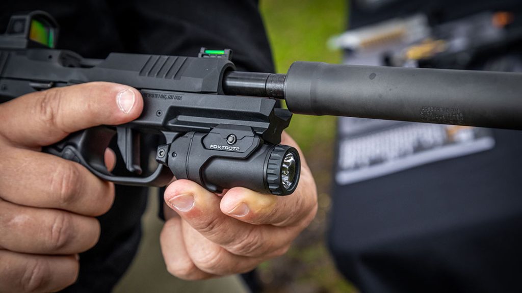 The P322 from Sig Sauer has a 1913 rail along the bottom to allow easy attachment of a light or laser.