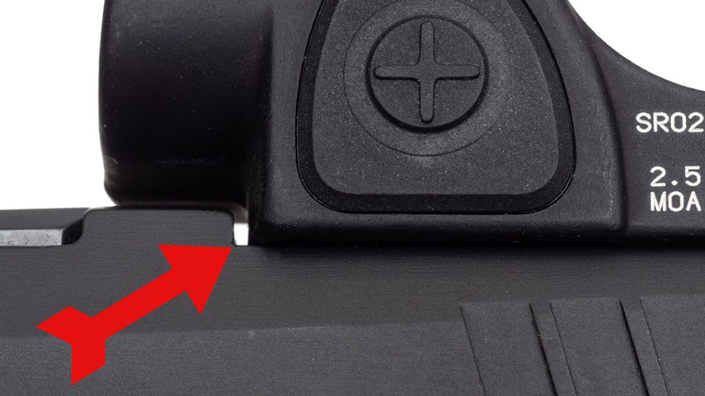 If you use an RMR/SRO, there’s going to be a bit of a gap between the red-dot housing and the front slide cut.