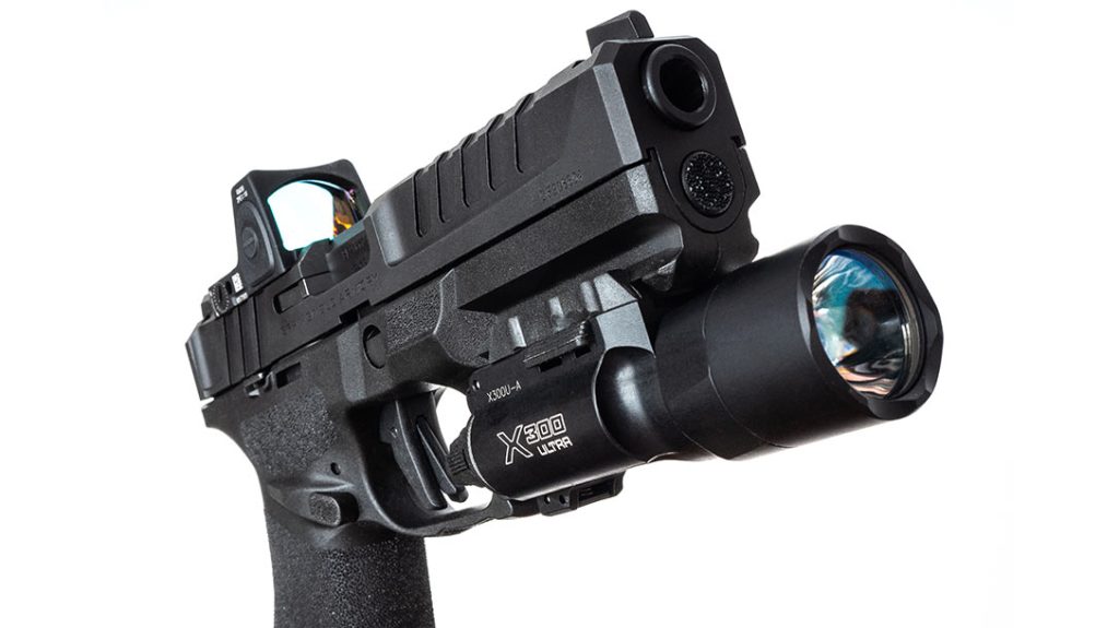 One of Springfield’s launch partners is Surefire with its X300U-A pistol light that has a blinding, 1000-lumen output.