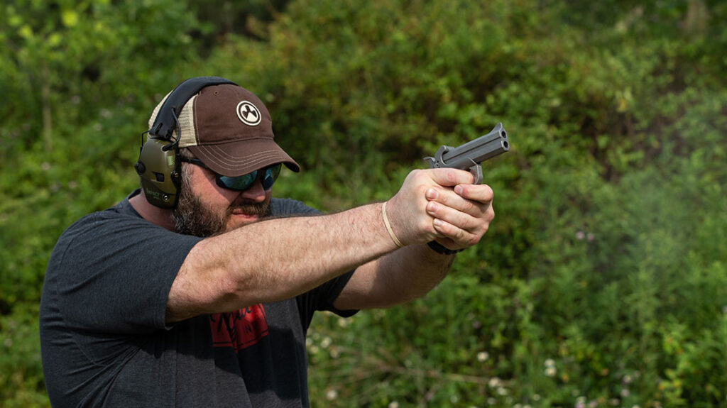 The 10mm barrel on the Bond Arms Grizzly offered up a hard-hitting round that’s great for the trail but also offers a good bit of recoil.
