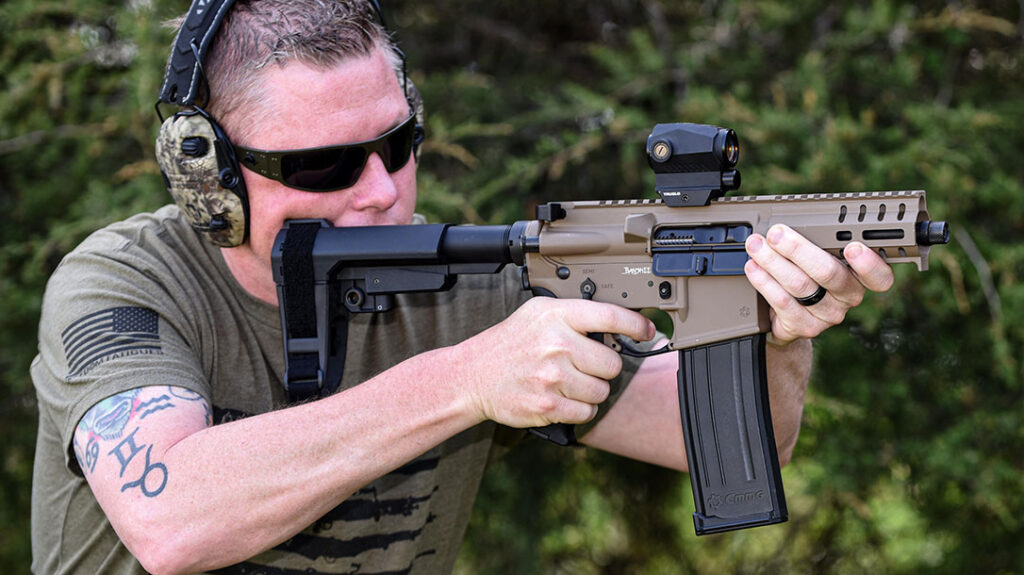 The author shooting the CMMG Banshee Mk4.