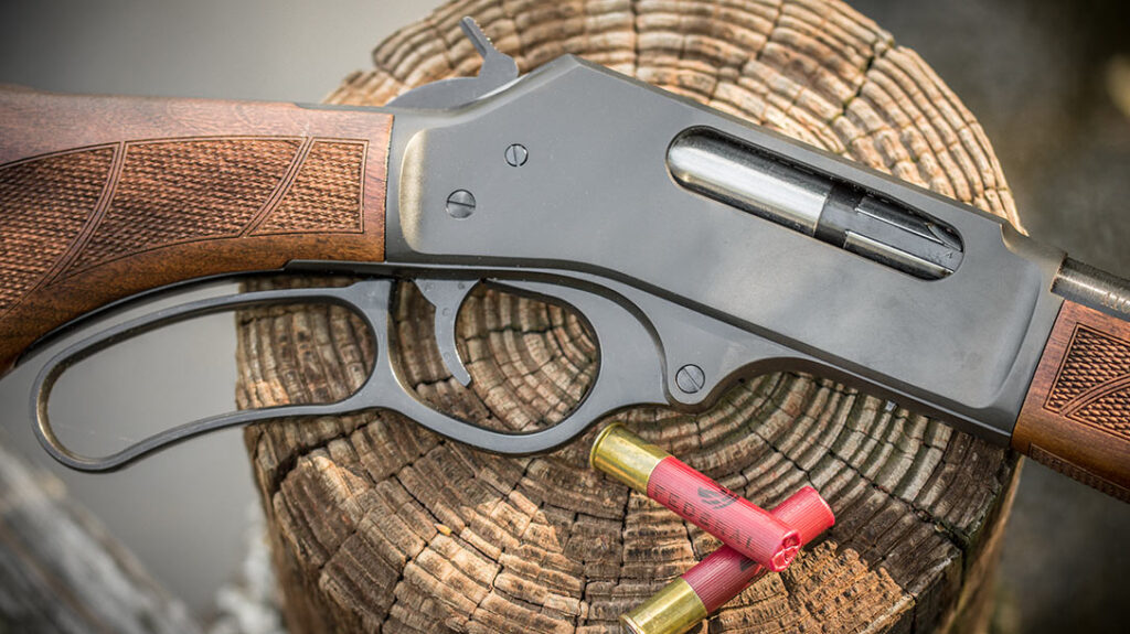 The lever-action shotgun brings the best of power and precision in the original “street sweeper.” This handsome lever-action scattergun is chambered in .410 bore.