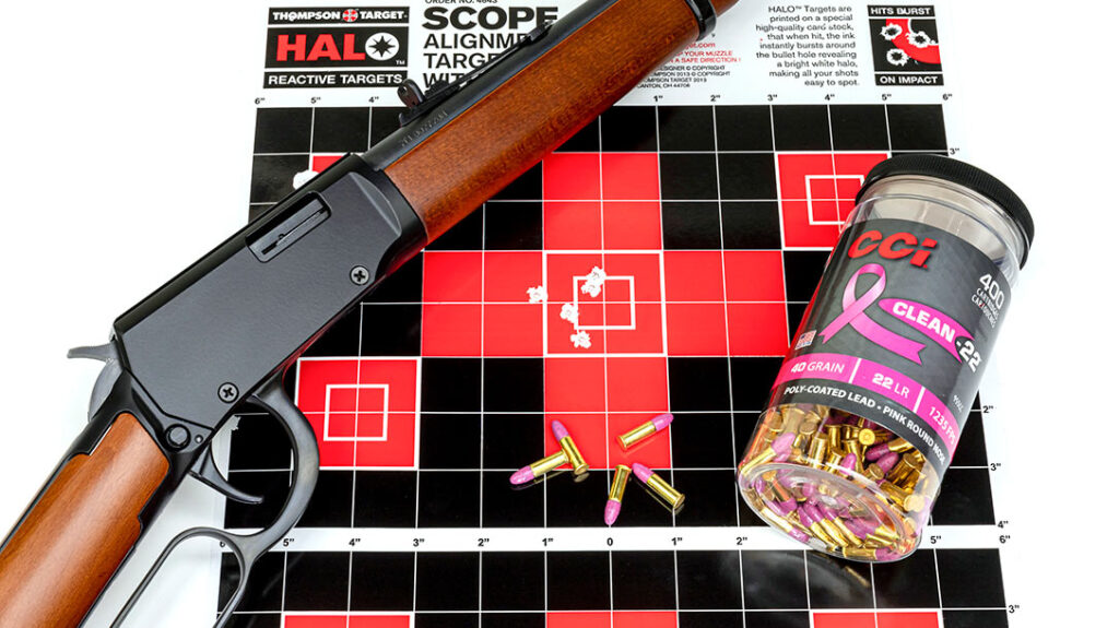 This five-shot group measured 1.19 inches and was made using CCI Clean-22 cartridges. It was the tightest of 15 groups shot with the Rossi Rio Bravo.