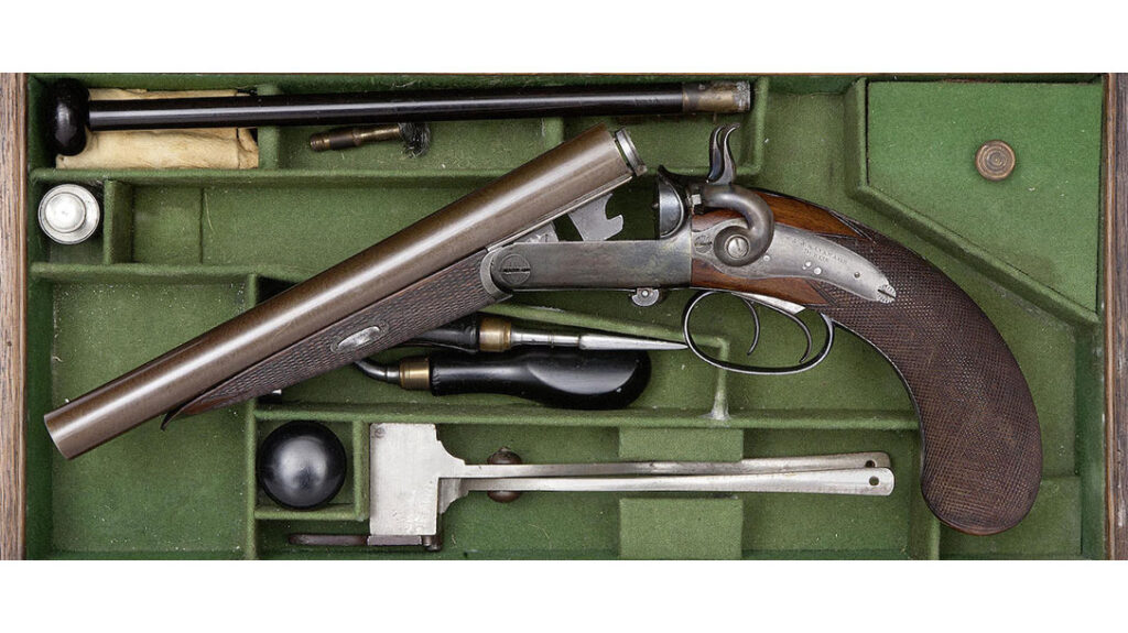 A cased W.W. Greener chambered in .577 caliber.