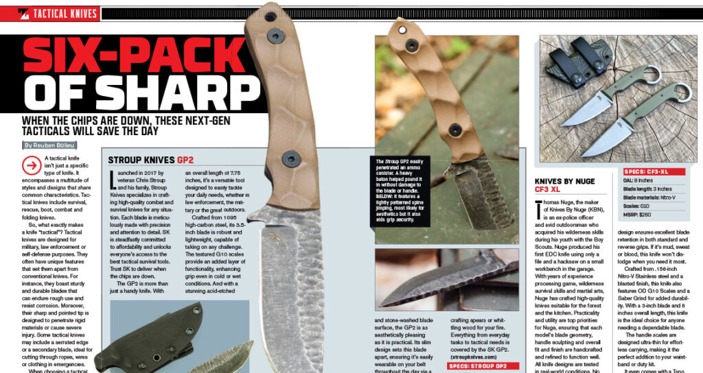 Tactical Knives six-pack of sharp in the September/October 2023 Issue of Tactical Life Magazine.