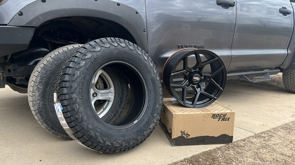 Upgraded tires for off-road driving. 