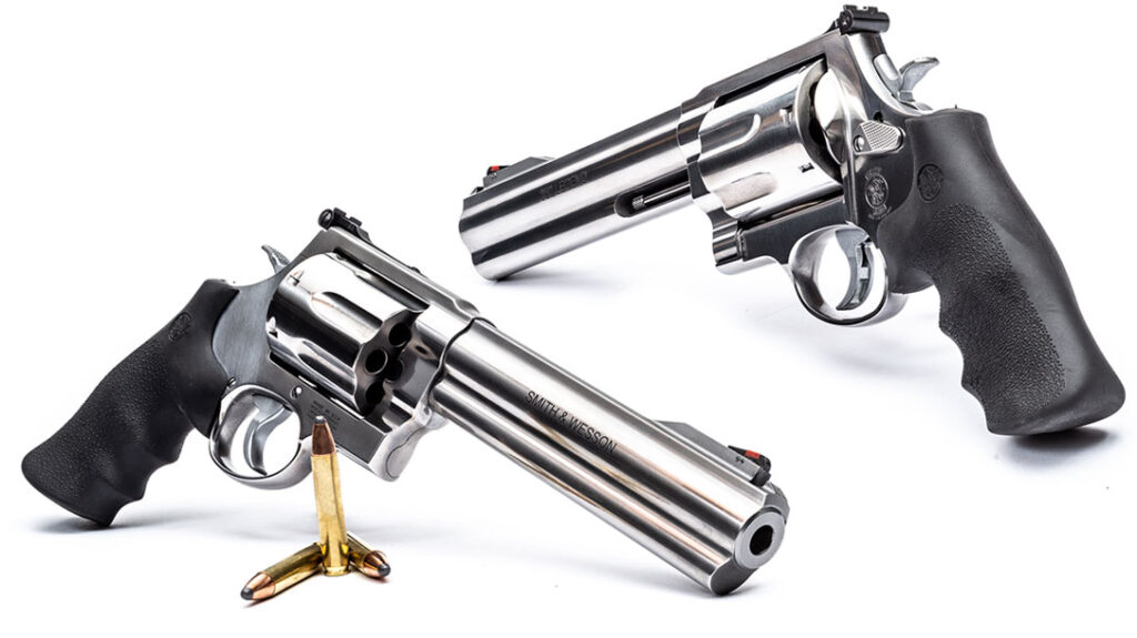 Built from the ground up as a dedicated hunting revolver, the Smith & Wesson M350 features a 7.5-inch barrel, adjustable sights and an integral compensator.