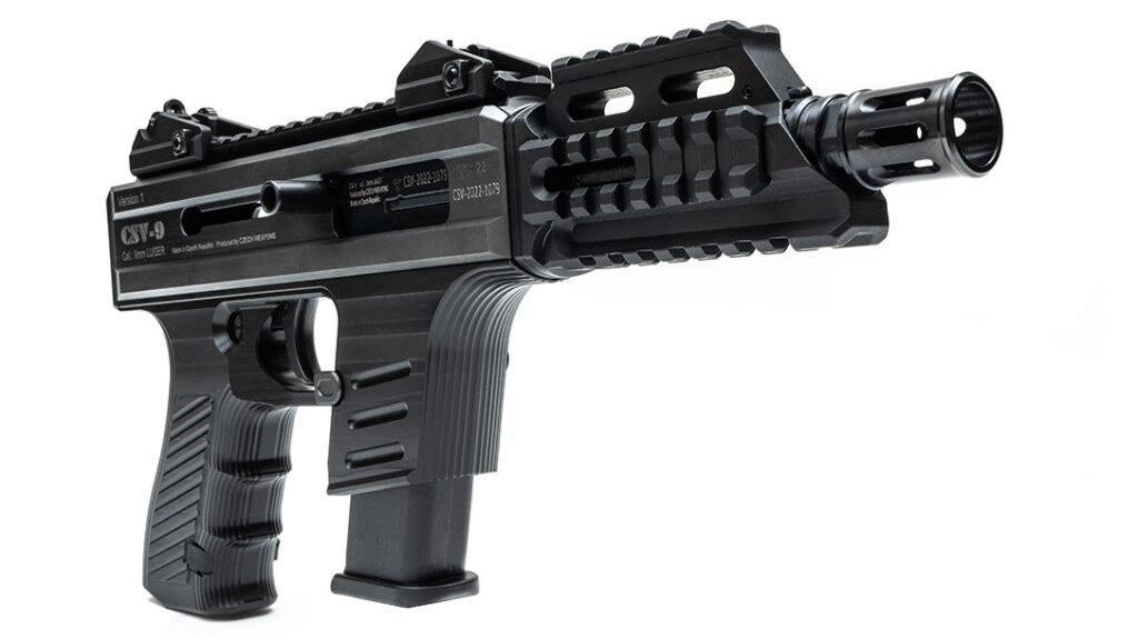 The CSV-9 includes a short quad-rail out front for the attachment of accessories.