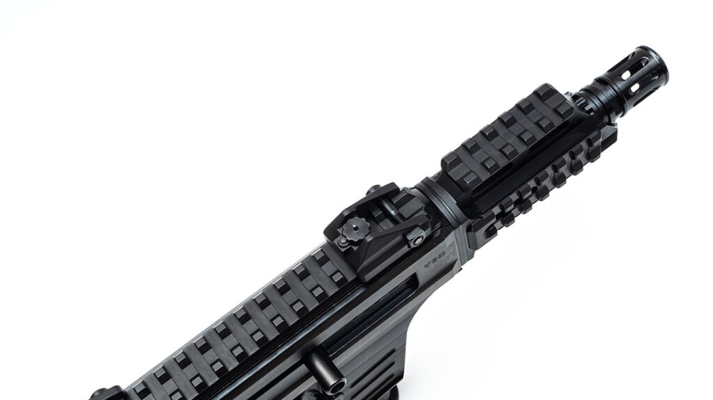 A Picatinny rail on top offers plenty of real estate for optics or iron sights.