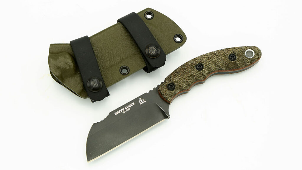 Take a look at the rugged TOPS Sheep Creek knife, made in the USA with a 154CM RC 58-60 Cryo Treated blade and a rugged handle of Tan or Green Canvas Micarta. Perfect for any outdoor adventure.