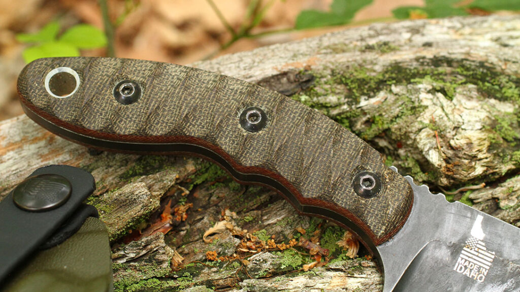 Experience a unique look and feel with the new Rough Terrain handle, with green and tan micarta scales. Each knife is one-of-a-kind with a distinctive, distressed finish.