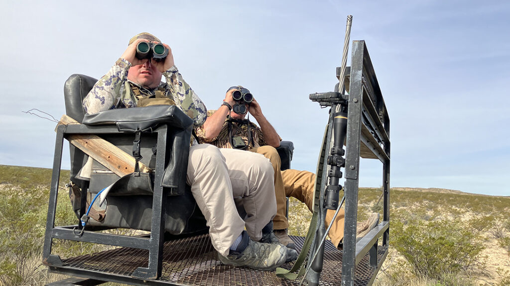 Hunting big-game Texas style from vehicle post. 
