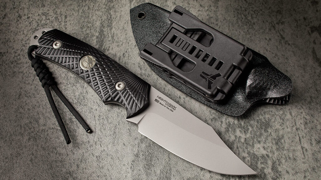 The kydex sheath of the Night Hunter will accept any of the various Blade-Tech attaching mechanisms.