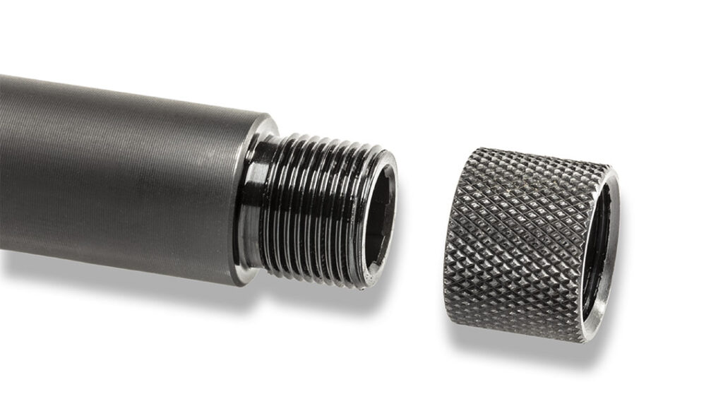 The threaded muzzle allows for running a suppressor or other muzzle devices.