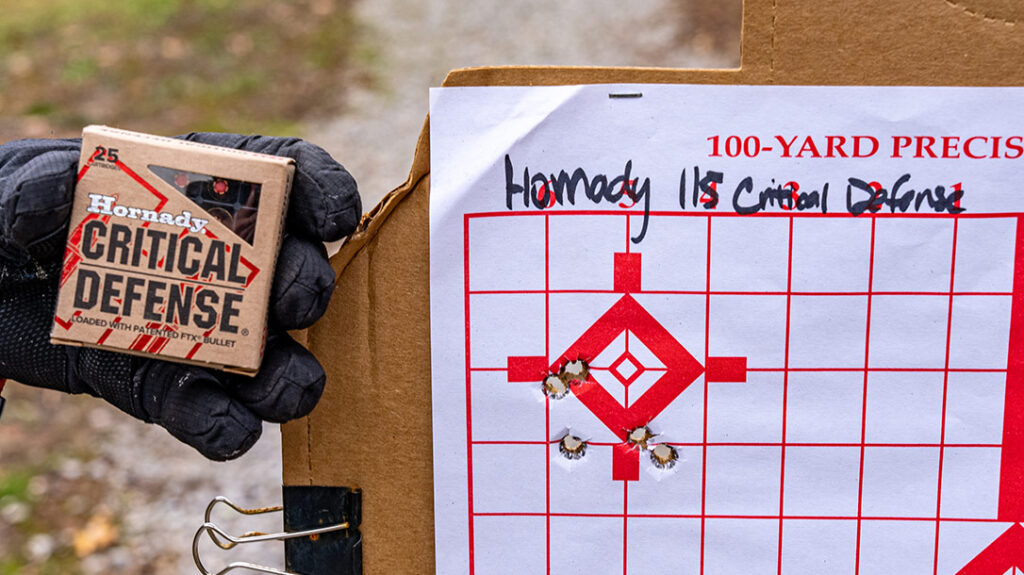 Performance with Hornady Critical Defense ammo.