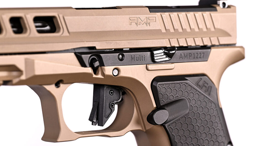 The AMP from Live Free Armory boasts a precision machined aluminum fire control unit much like a SIG P320.
