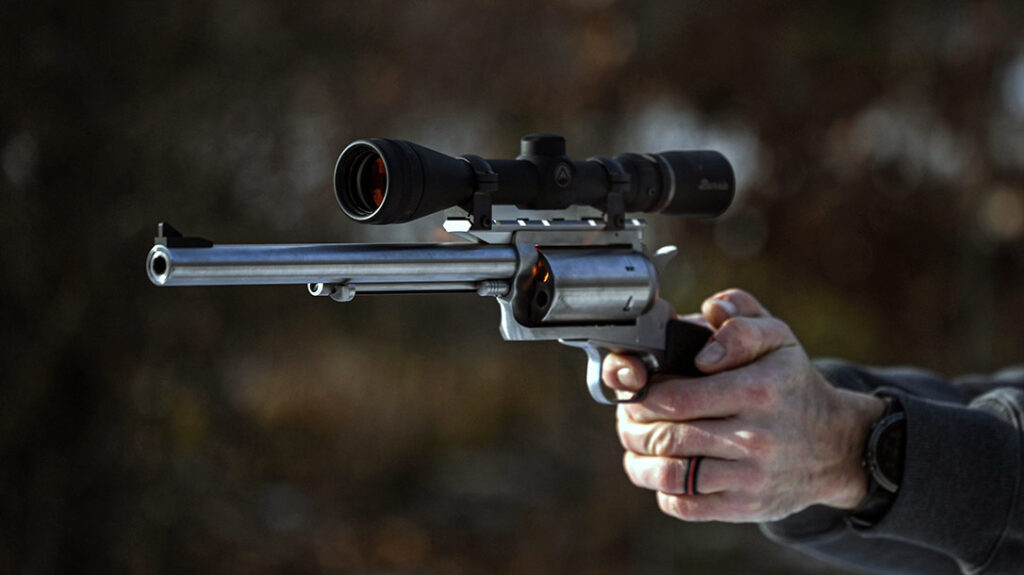 The revolver easily delivered groups between 5 – 7 inches at 50 yards.
