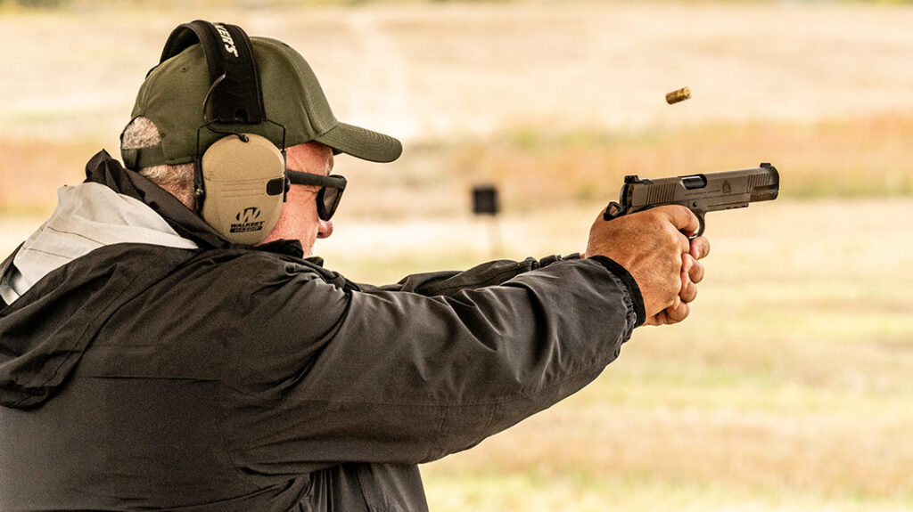 Fred Mastison shoots the Springfield Armory TRP at the recent Athlon Outdoors Rendezvous.