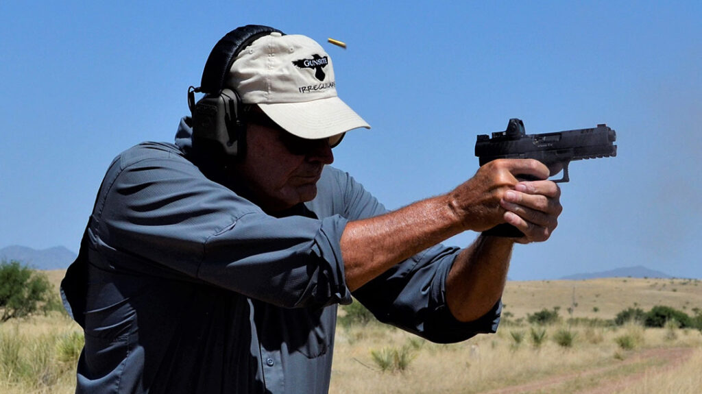The author shooting the Walther WMP .22 WMR.
