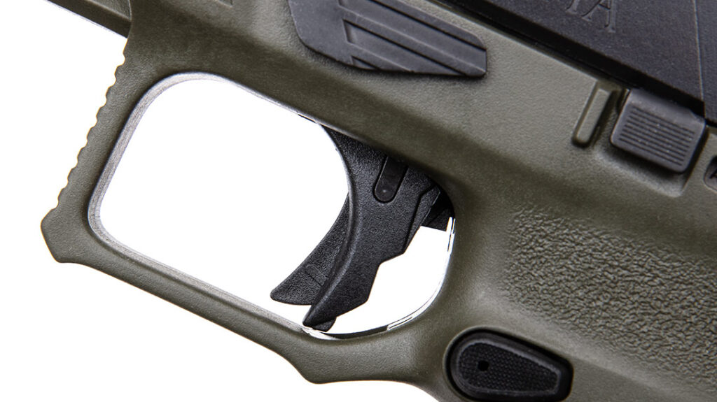 The APX A1 Compact Tactical includes a flat-faced trigger and an oversized trigger guard for use with gloved hands.