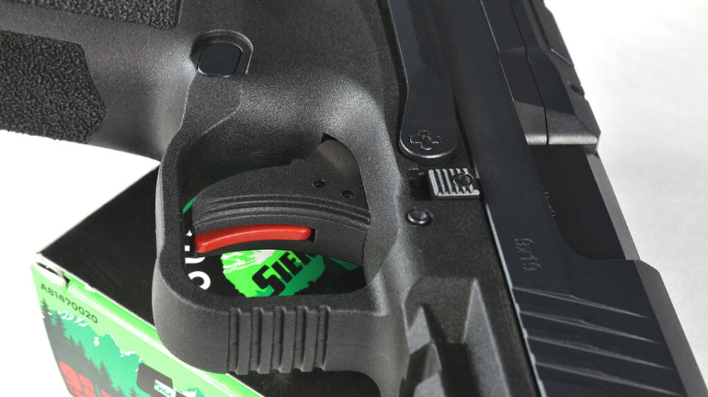 The trigger with a 4lbs., 5 oz. break features a blade safety.