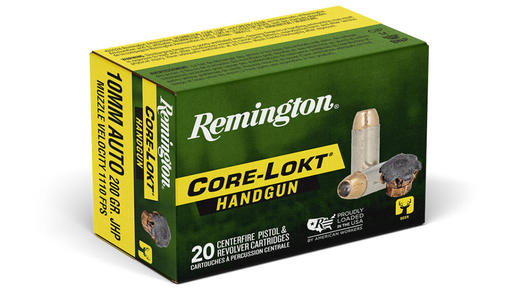 Handgun Ammunition: Remington Core-Lokt Handgun 10mm Auto.
