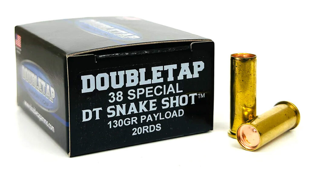 Handgun Ammunition: Double Tap 38SPC Snake Shot.