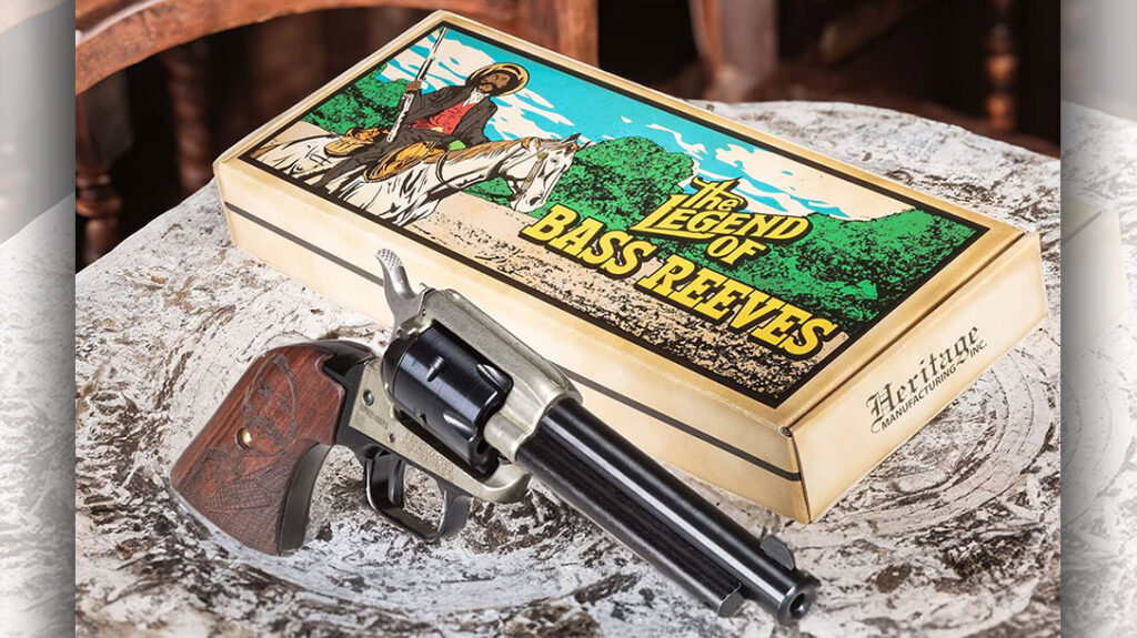 The Bass Reeves legacy Heritage SA Rough Rider revolver comes in a special cardboard box with color Bass Reeves artwork on the lid.