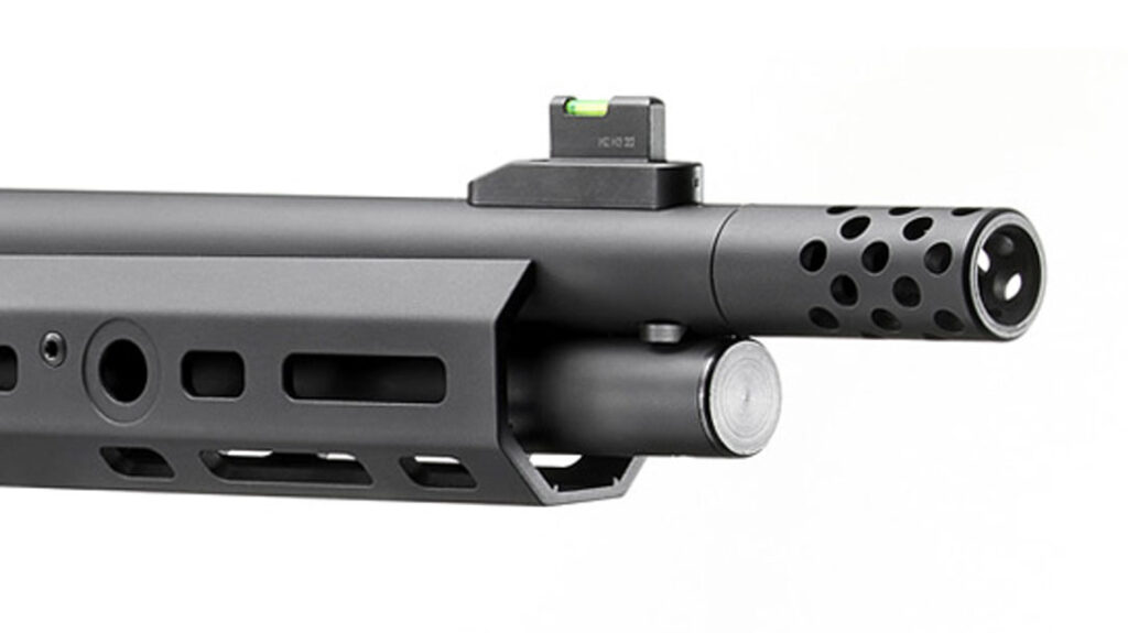 At the end sits the radial muzzle brake that’s easily removed should you want to run the gun suppressed.