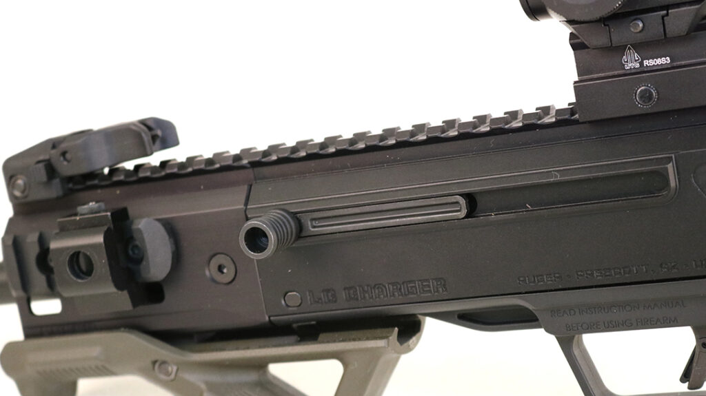 Reversible charging handle on the Ruger LC Charger. 