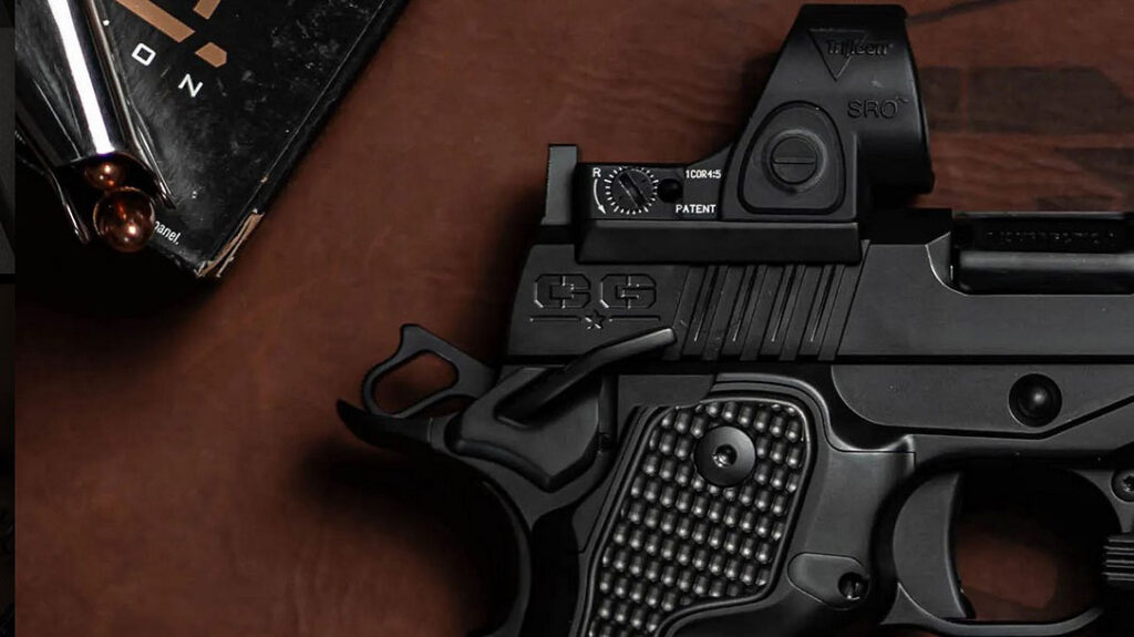 The pistol features an ambidextrous thumb safety.