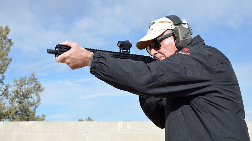 The author shooting the PCC at a Gunsite event.