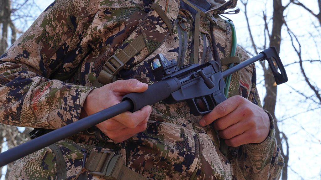 Optic-ready Dark Mountain Arms Stowaway rifle.