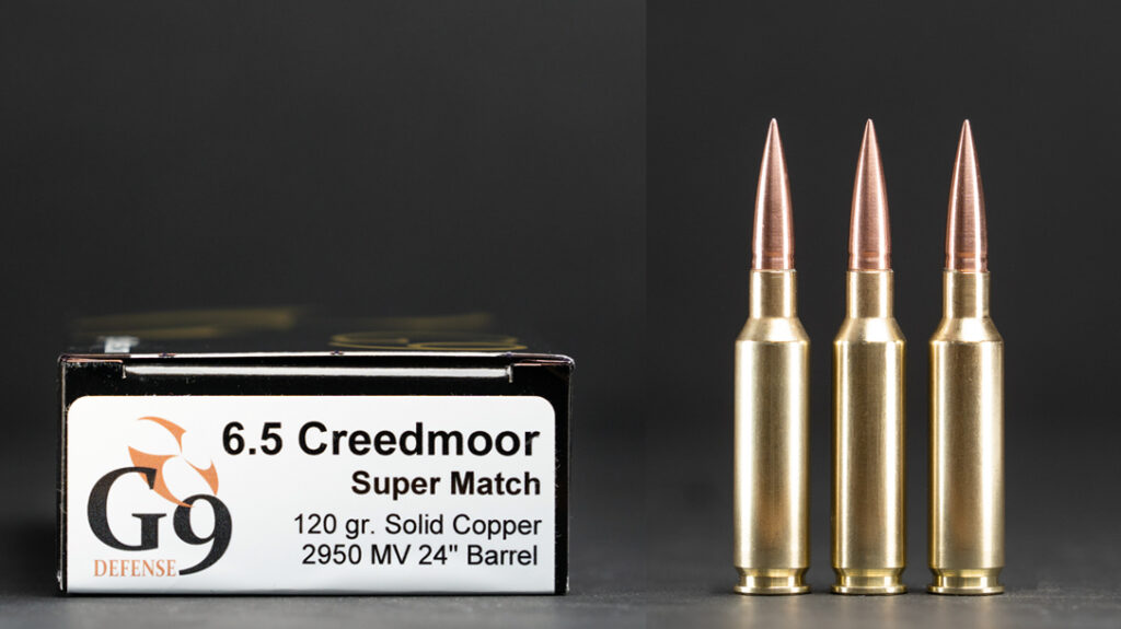 G9 Defense 6.5 CM Super Match with 120-grain Solid Copper bullet. 