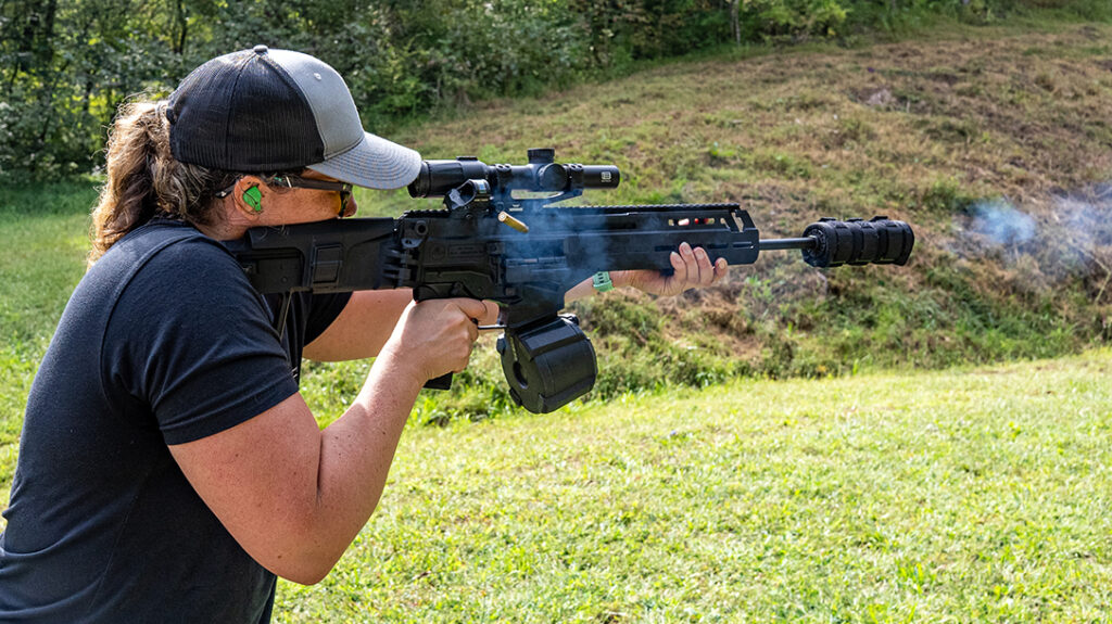 Shooting the Carmel with the Magpul D-60 magazine. 