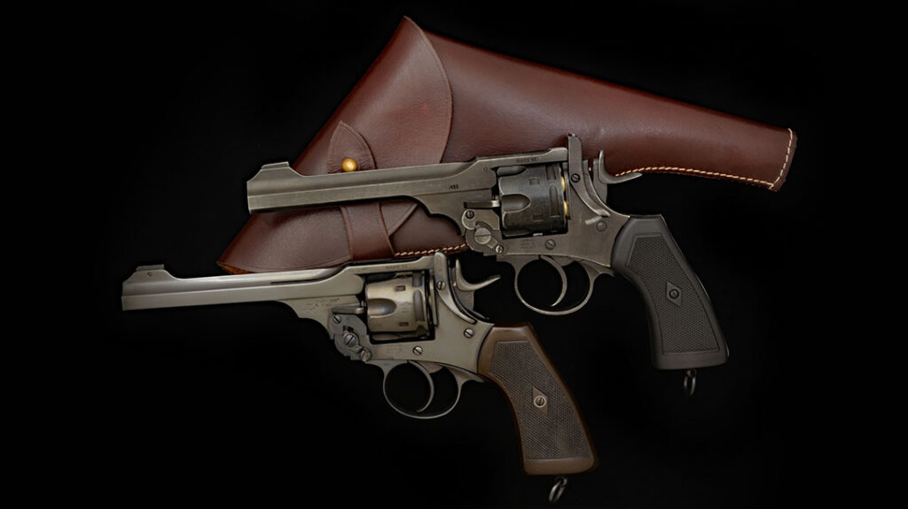 Webley & Scott’s attention to detail is evident in this comparison between a blued civilian model Mk VI with a 6-inch barrel and the 6-inch CO2 revolver.