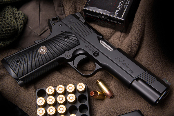 1911 .45 ACP Handgun coated in Midnight and Gold | Cerakote