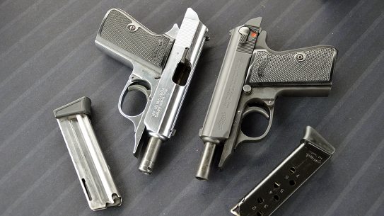 The Walther PPK/s .22 LR (left) and .380 with 10- and 7-round magazines.