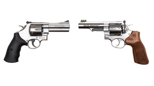 The Smith & Wesson Model 610 and Ruger GP100 Match Champion face off in a 10mm revolver battle.