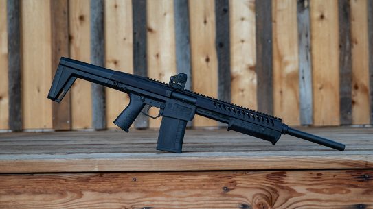 The modular Blackwater Sentry 12 shotgun features a polymer lower, serialized aluminum upper receiver and handguard with removable polymer buttstock.
