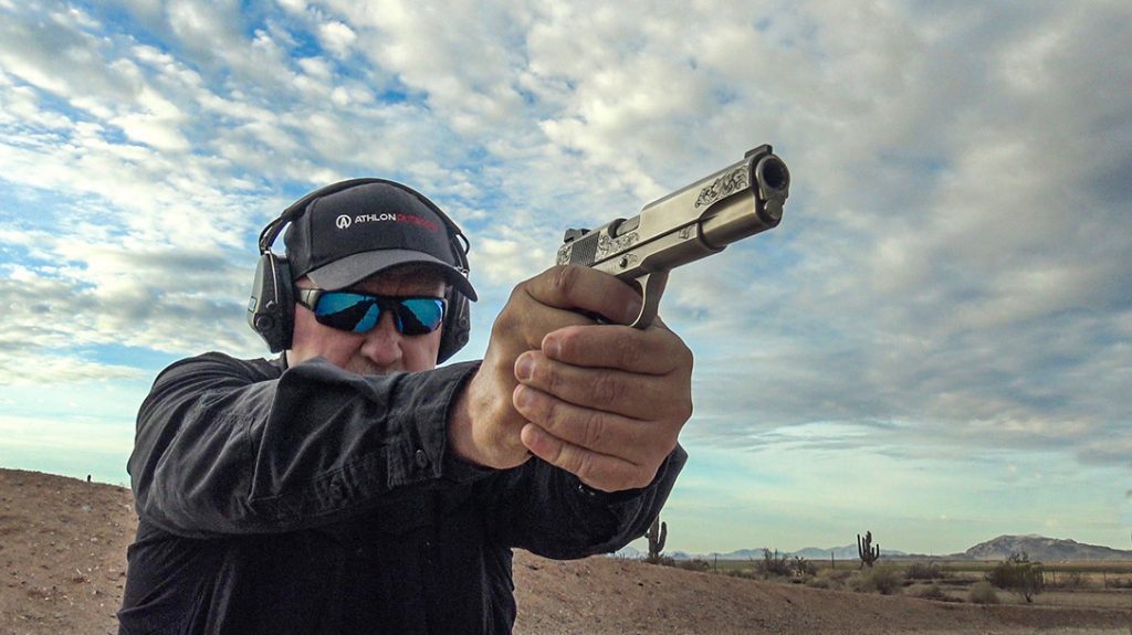 The author shooting the Wilson Combat Limited 10 number four.