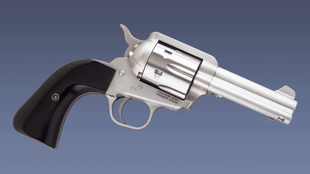 Pictured here is the .500 Wyoming Express Premium Grade Six-gun made by Freedom Arms. As you can see, this is a single action revolver not too unlike the Colt Single Action Army.