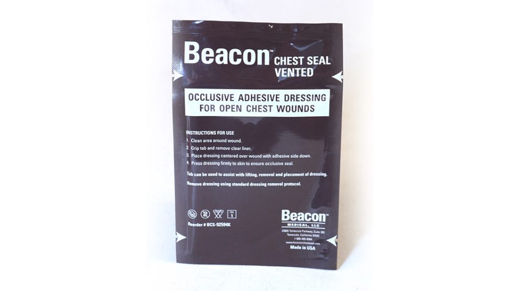Beacon Chest Seals, included in the Walther Ankle Medical Kit, are designed to function around hair and blood. They can seal off penetrating chest trauma and buy you some time.