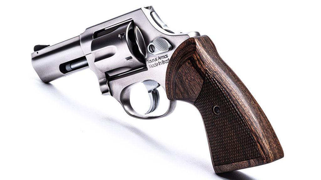 Taurus supplies the 856 Executive Grade with deluxe Altamont walnut grips.