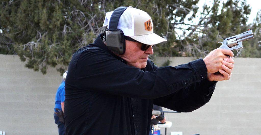 The author shooting the Colt Python 3-Inch at a Gunsite event.