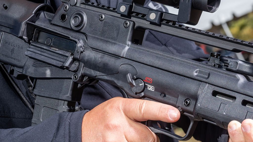 The Springfield Armory Hellion sports ambidextrous controls that work in concert with a reversible case ejection system.