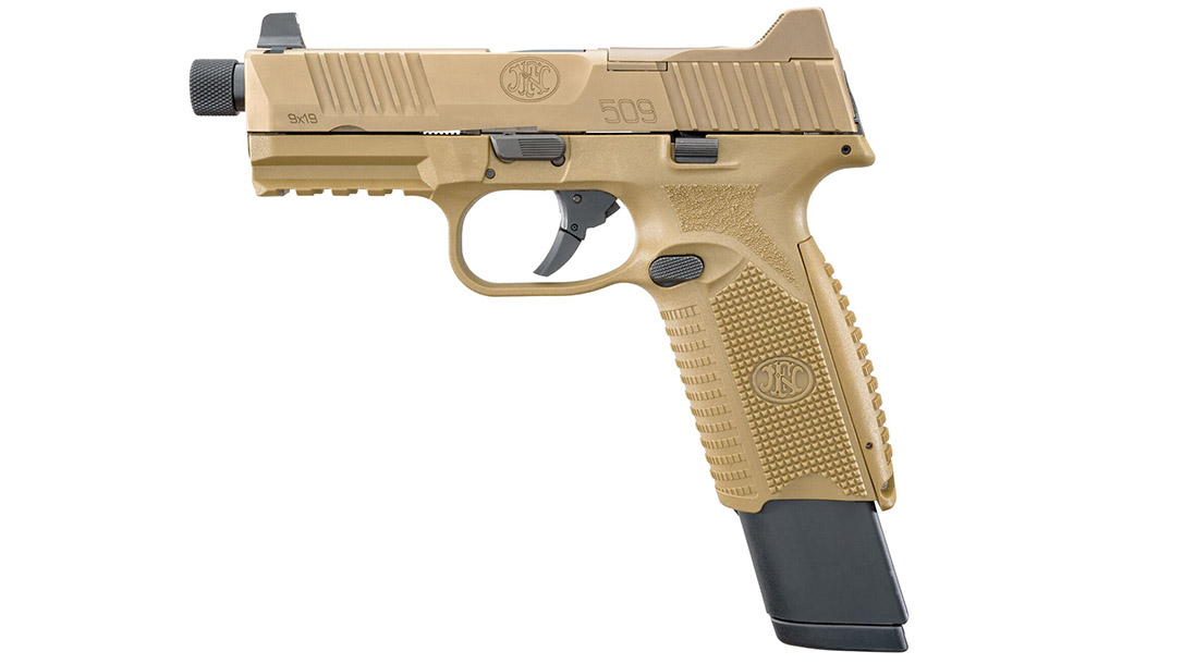 FN 509 Tactical pistol extended mag left profile